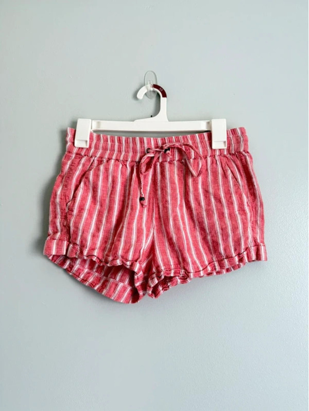 Love Tree Red White Striped Linen Blend Shorts Size M